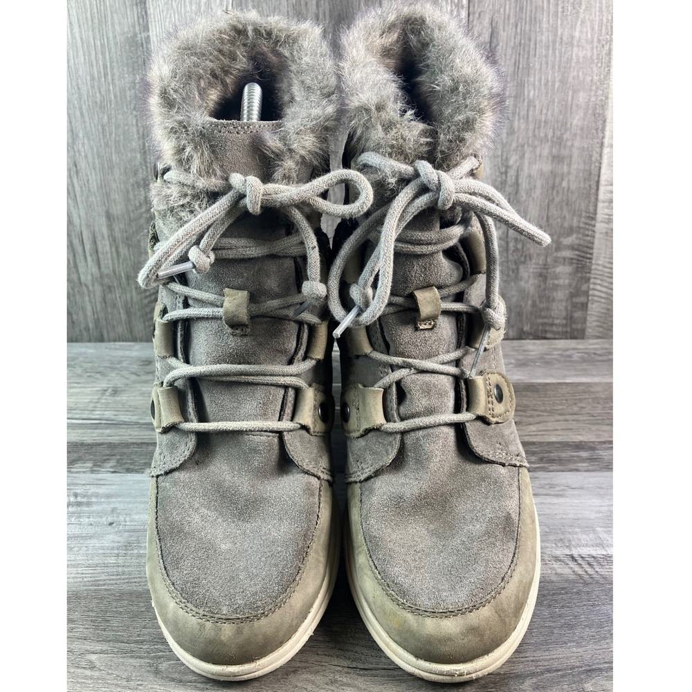 Sorel Explorer Joan Waterproof Boots Quarry Grey Faux Fur NL3039-052 Womens 7.5 - Picture 3 of 7